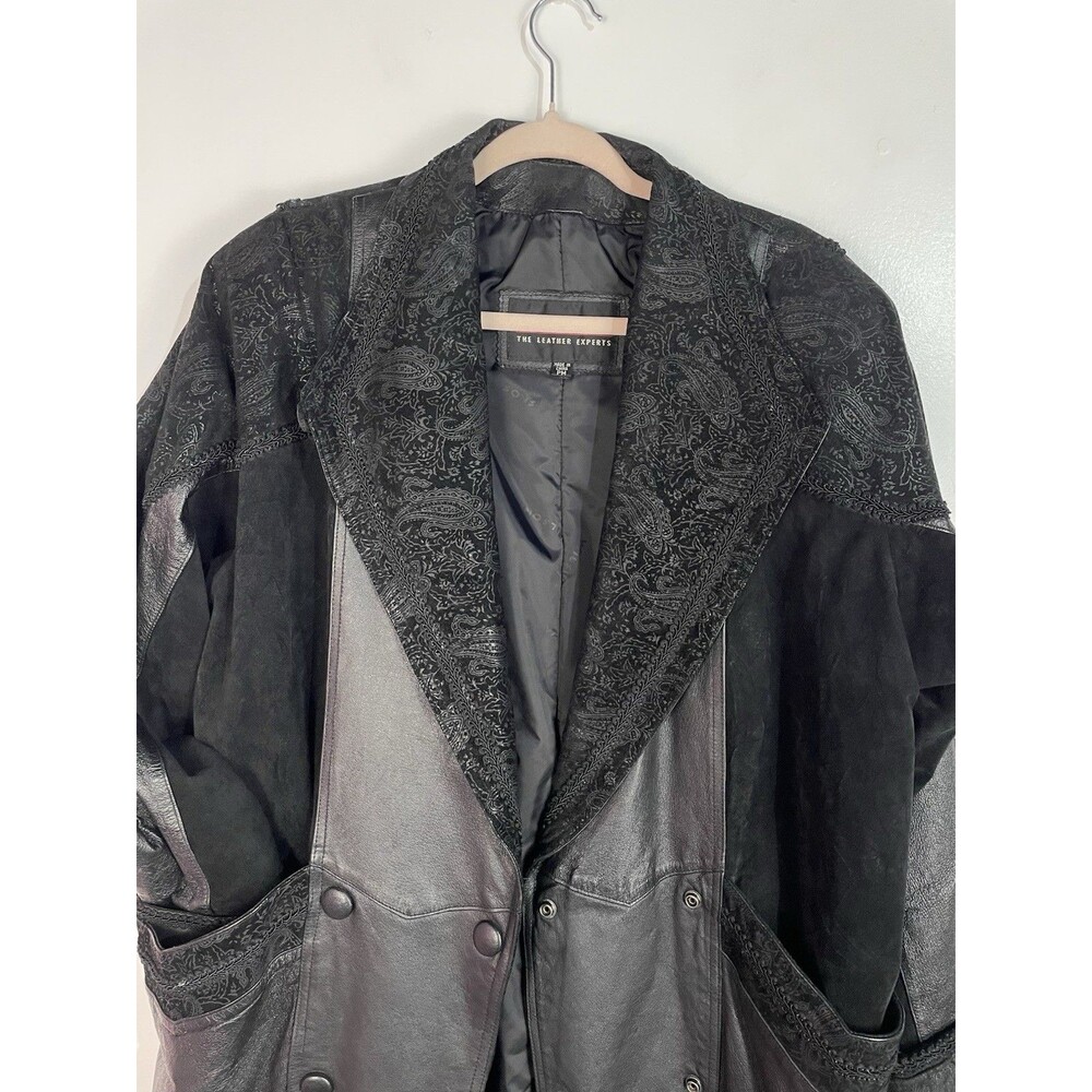 Vtg‎ Wilsons Leather Trench Coat Women MP Suede Paisley Moto Double Breast 80s - Picture 5 of 16